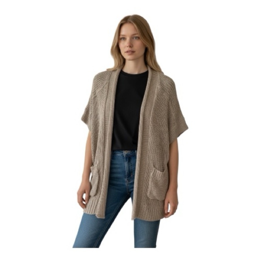 Club Monaco Tan Open-Front 100% Linen Cardigan Size XS
